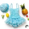 Baby Girls Swimsuit Halter Tankini Set Sun Hat Nylon Spandex-1