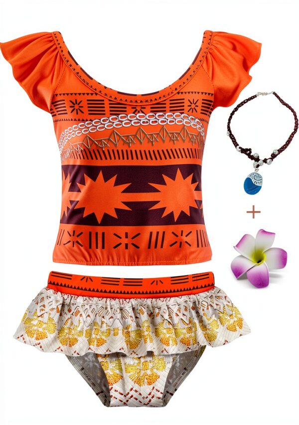 Girls Orange Ruffle Swimsuits 2-Piece Tankini Set-0
