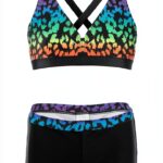 Black Leopard Girls Bikini Set UPF 50 Swimwear Polyester-0