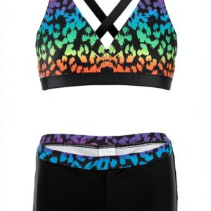 Black Leopard Girls Bikini Set UPF 50 Swimwear Polyester-0