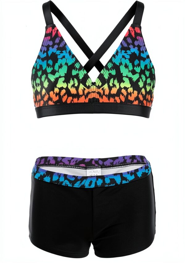 Black Leopard Girls Bikini Set UPF 50 Swimwear Polyester-0