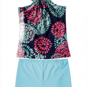 Kids Tankini Swimwear UPF50 Quick Dry Girls 2 Piece Set-0