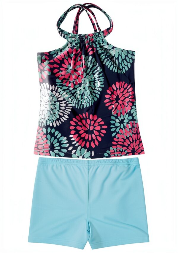 Kids Tankini Swimwear UPF50 Quick Dry Girls 2 Piece Set-0