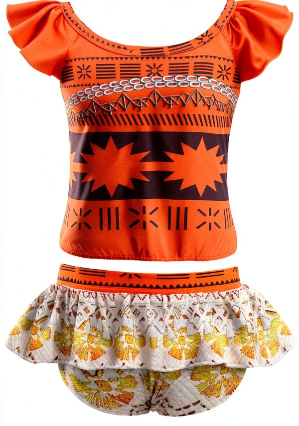 Girls Orange Ruffle Swimsuits 2-Piece Tankini Set-1