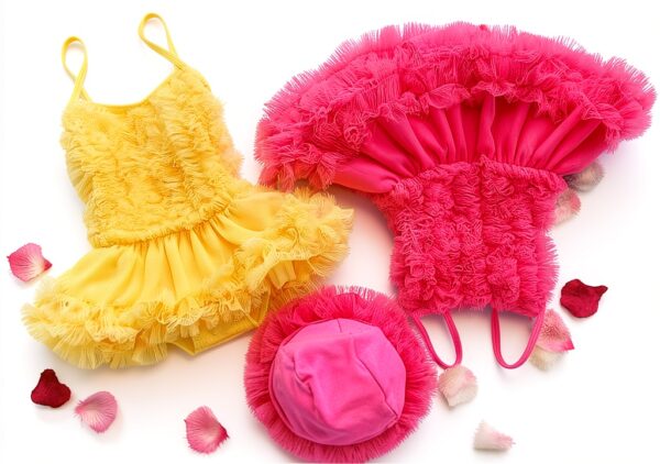 Baby Girls Swimsuit Halter Tankini Set Sun Hat Nylon Spandex-2