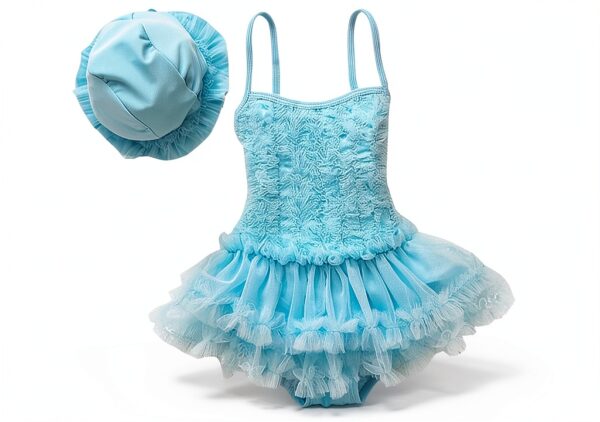 Baby Girls Swimsuit Halter Tankini Set Sun Hat Nylon Spandex-0