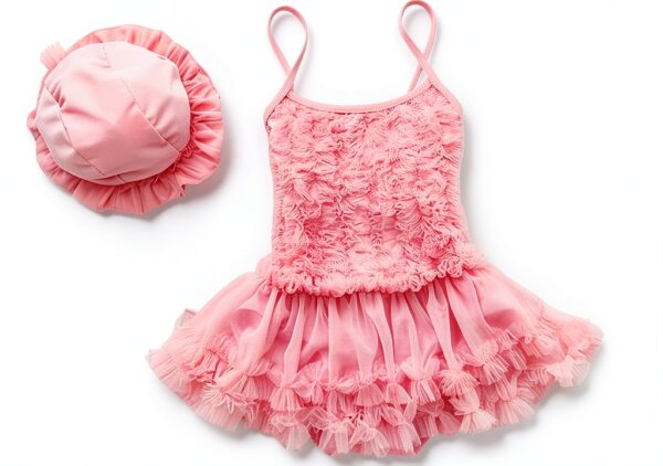 Baby Girls Swimsuit Nylon Spandex Halter Top Sun Hat Set-0