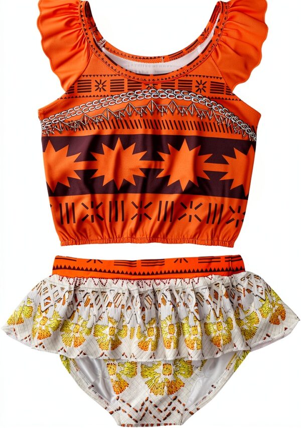 Girls Orange Ruffle Swimsuits 2-Piece Tankini Set-2
