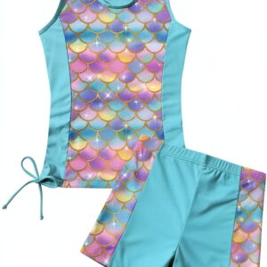 Mermaid Girls Tankini Swimsuit Nylon Spandex Two Piece Set-0
