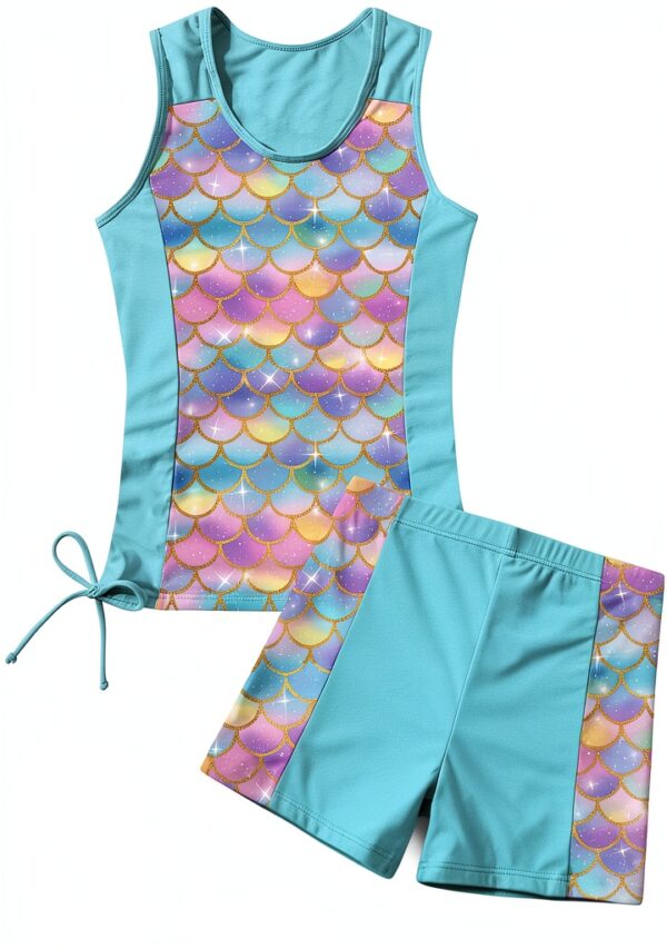 Mermaid Girls Tankini Swimsuit Nylon Spandex Two Piece Set-0