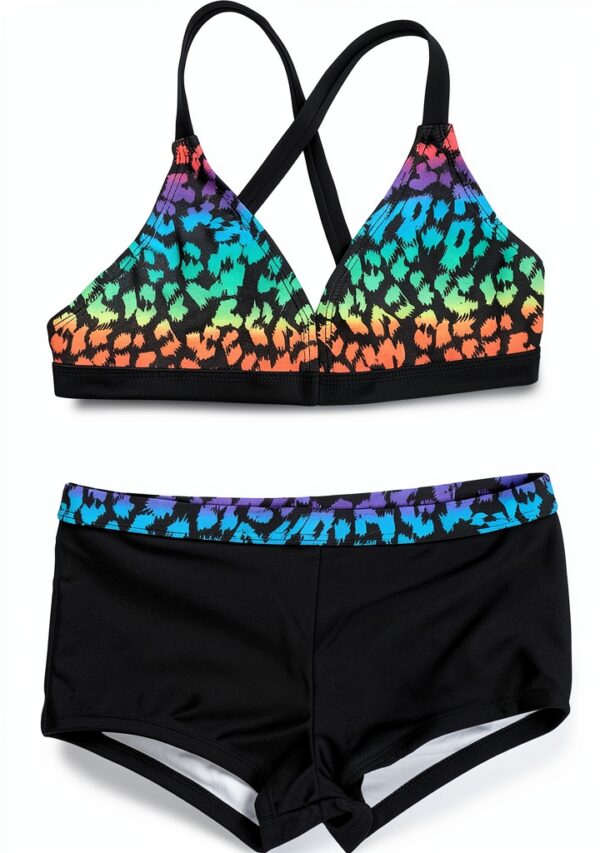 Black Leopard Girls Bikini Set UPF 50 Swimwear Polyester-5