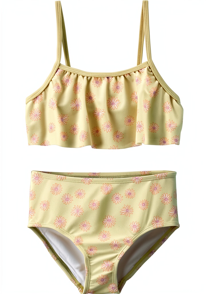 Carter's baby girls tankini set in lime color on a child at the beach