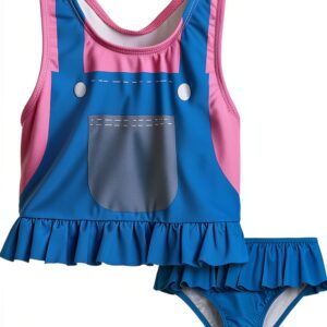 Ms Rachel Toddler Girls Tankini UPF 50+ Swimwear Pink Blue-0