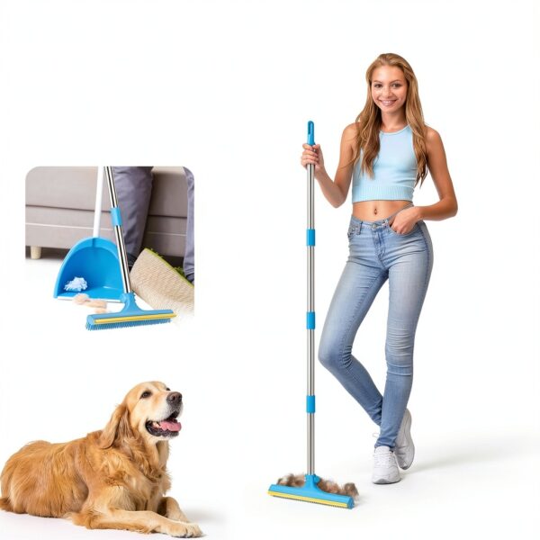 Mupapi Pet Hair Remover Long Handle Carpet Rake Blue-1