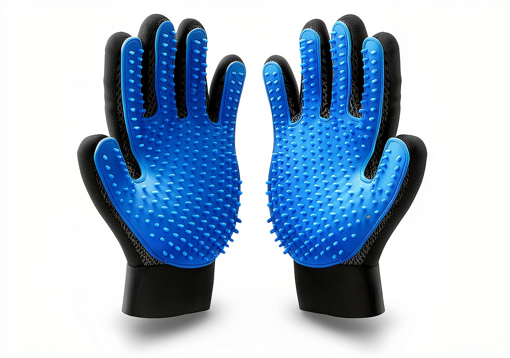 'Kennels Kats grooming glove in use on a dog'