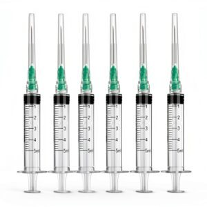 10 Pack 5ml/cc Disposable Luer Lock Lab Syringes with 21Ga 1.5 Inch Needle , Individually Sealed Packed-0