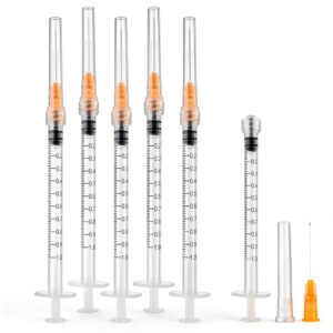 20 Pack 1ml Syringes with 25G 1 Inch Needle, Disposable Luer Lock Syringe Individually Sterile Packed for Scientific Lab, Liquid Measuring and Dispensing-0